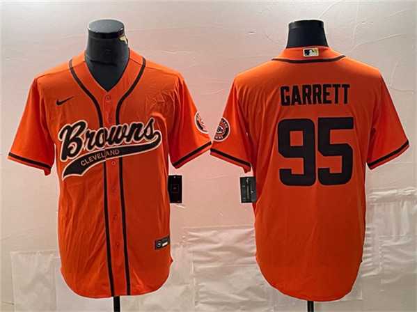 Men%27s Cleveland Browns #95 Myles Garrett Orange With Patch Cool Base Stitched Baseball Jersey->cleveland browns->NFL Jersey